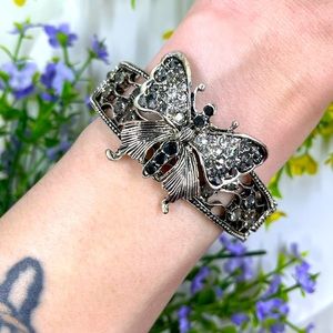 Butterfly and Crystal Vintage Hinged Bangle Bracelet